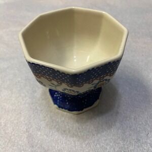 Vintage Bolesławiec Hand Painted Polish Pottery Footed Bowl Dish Poland